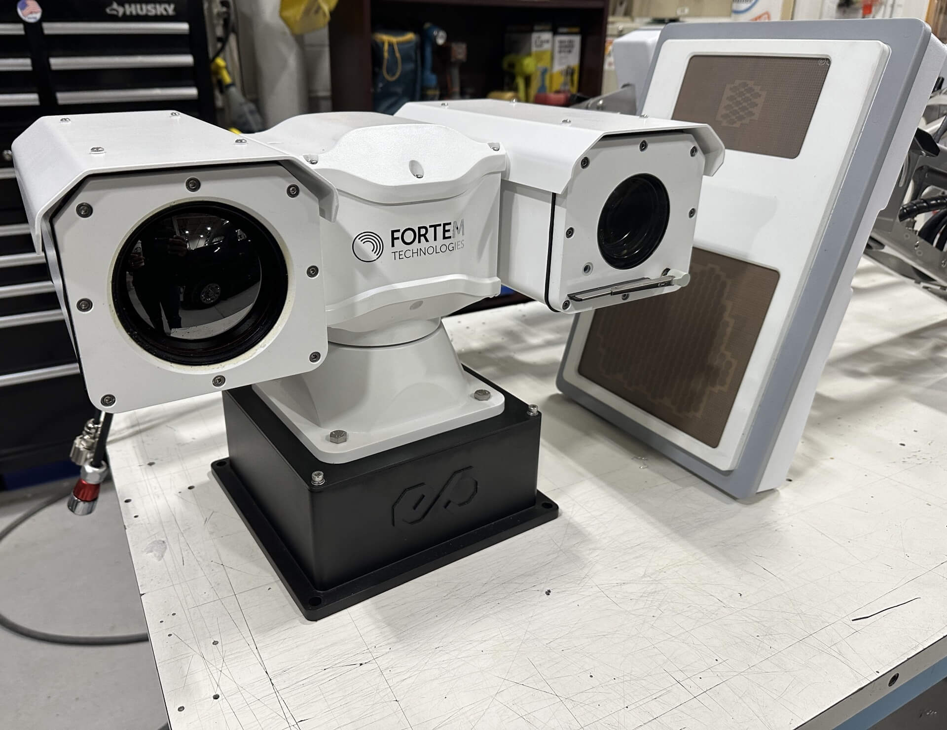 A close-up of a counter-unmanned aerial system (C-UAS) by Fortem Technologies