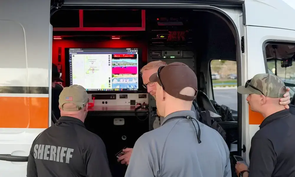 Accelerated Tactical Mobile Command Vehicle Workspace in use